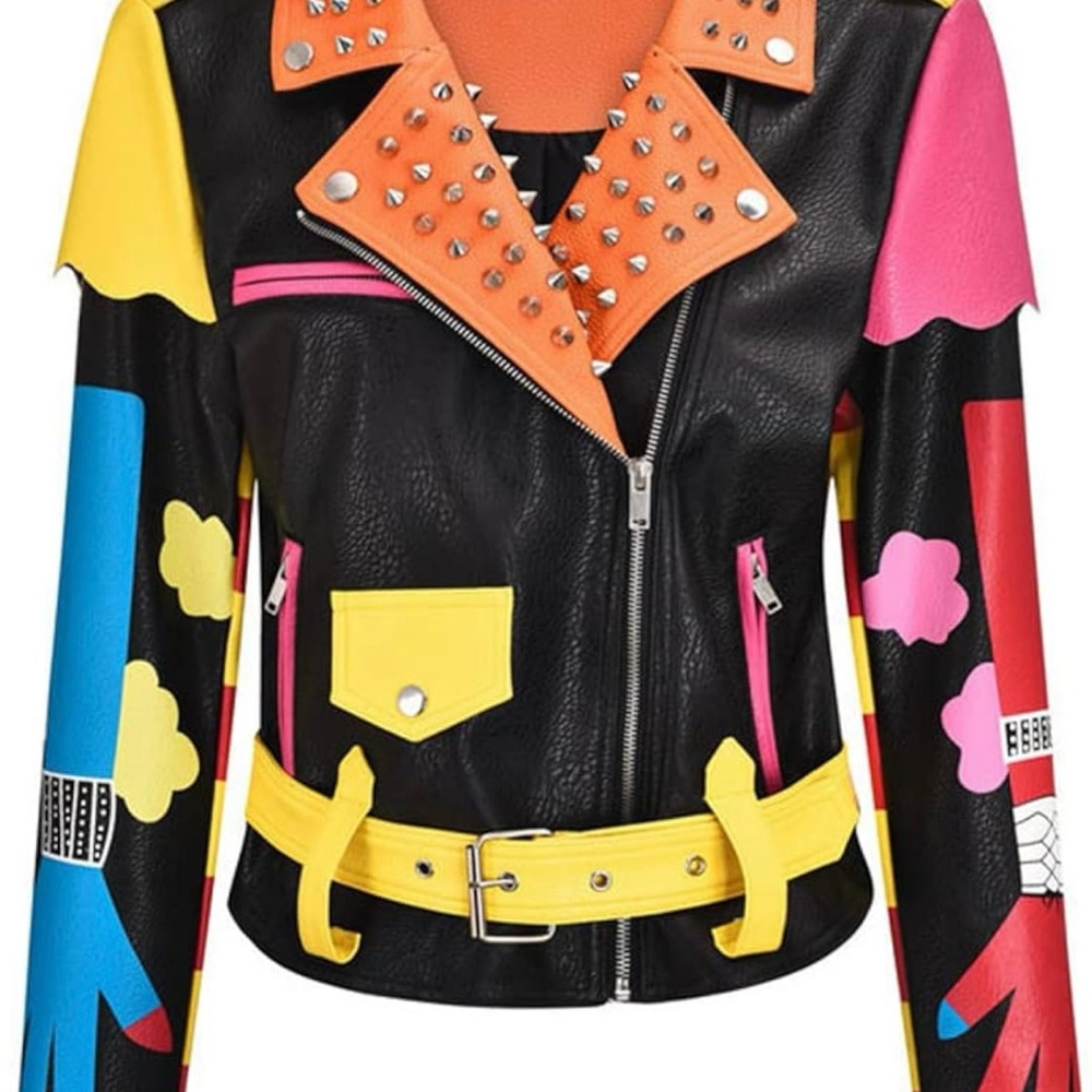 Azalea Wang Graffiti Kisses Vegan Leather Moto Jacket